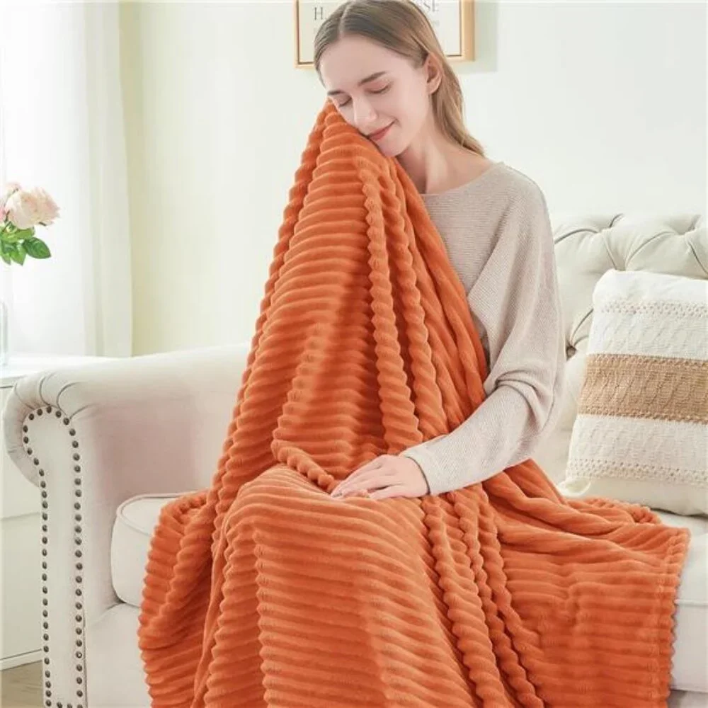 Fall Throw Blanket for Couch - 3D Ribbed Jacquard Soft & Warm